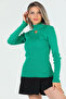 Green Women's Half Turtleneck Lycra Knitwear Blouse with Front Window - 4