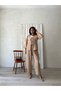 Cream Linen Trousers-Tied Blouse Set (Pants-Bluse) - 3