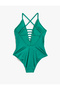 Deep V-Neck and Thin Strap Piping Detailed Sling Swimsuit - 7