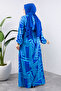 Striped Patterned Viscose Long Hijab Dress Tsd240943 Blue - 5