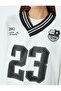 V-Neck Ribbed College Printed Raised Oversize Sweatshirt - 5