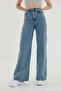 Women's Blue Snow Wash Wide Leg High Waist Palazzo Jean