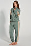 Women's Zippered Sleeves and Elastic Leg Pajamas Set - 4