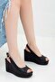 Women's Black Wedge Heeled Classic Style Sandals