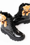 Teddy Bear Girl's Anatomical Thick Sole Lace-Up Boots with Teddy Bear Accessories Black Patent Leather - 3