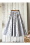 Blue-Burgundy Floral Poplin Flared Skirt