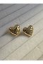 Big Stone Curved Heart Earrings Gold Color
