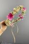 Pink Hydrangea and Shocked Cipso Dry Flower Bridal Crown with Pearls - 3