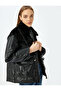 Plush Detailed Leather Look Puffer Jacket with Zippered Pockets - 2