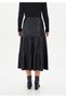 Midi Length Button Detailed Flounce Faux Leather Skirt - 5