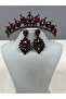Neri Model Wedding Henna Costume Crown and Drop Earrings Set Burgundy