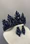 Navy Blue Lotus Bead Embroidered Bridal Henna Crown and Shuttle Earring Set - 3