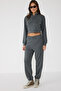 Anthracite Crop Zippered Sweatshirt - 5