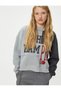 Cotton Long Sleeve College Sweatshirt - Crew Neck with Print and Stitching Detail