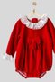Velvet Special Day Baby Girl Jumpsuit with Lace Ribbon Detail on Collar and Sleeves - 2