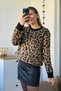 Crew Neck Leopard Pattern Soft Sweater