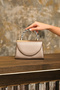 Women's Platinum Fabric Evening Dress Stone Detailed Handle Chain Strap Evening Bag