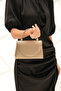 Women's Gold Fabric Evening Dress Stone Detailed Handle Chain Strap Evening Bag - 2