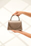 Women's Platinum Fabric Evening Dress Stone Detailed Handle Chain Strap Evening Bag - 5