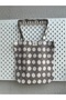 Fimu Gray Polka Dot Gusseted Linen Eco-Friendly Tote Bag, Shoulder Bag, Shopping