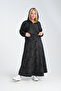 Black Oil Patterned Flared Long Skirt with Elastic Waist G029-12 - 6
