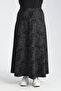 Black Oil Patterned Flared Long Skirt with Elastic Waist G029-12 - 2