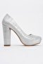 Women's Platform Heeled Shoes Silver Striped - 2