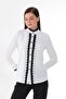 Women's Plus Size Stripe Detailed Pearl Button Crepe Shirt - 4
