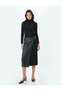 Metal Detailed Faux Leather Detailed Double Breasted Midi Skirt
