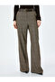 Plaid Patterned High Waist Wide Leg Fabric Pants with Pockets - 3