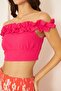 بلوزة نسائية وردية مزينة بكشكشة DM7002 - 6