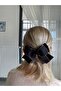 Automatic Buckle. Double Bow, Black Velvet and Glittery Black Linen Ribbon. - 6