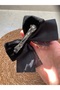 Automatic Buckle. Double Bow, Black Velvet and Glittery Black Linen Ribbon. - 3