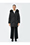 Long Quilted Coat with Hood and Faux Fur Detail with Pockets - 3