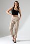 High Waist Leather Trousers-Carrot/Front Collar - 3
