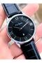 Black Leather Cord Men's Wristwatch 30 Mt Waterproof Tiger Eye Bracelet - 2