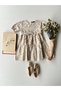 Cream-Brown Floral Layered Girl's Dress