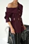Women's Coffee Belt Detailed Gold Buttoned Shirt - 4