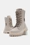 Girl's Beige Leather Thermo Sole Side Zipper Stone Detailed Lace up and Zippered Boots