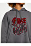 Warm Hooded Slogan Printed Ribbed Sports Sweatshirt - 5