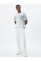 Slogan Printed T-Shirt with Abstract Detail Crew Neck Short Sleeve - 2