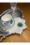 6 Pieces of Linen Ecru Color Star Pattern Stylish Colored Pearls Cocktail Presentation Napkins - 3