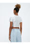 Crop T-Shirt with Metallic Glitter Detail Crew Neck Slim Fit Short Sleeve - 4