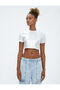 Crop T-Shirt with Metallic Glitter Detail Crew Neck Slim Fit Short Sleeve - 3