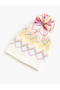 Beanie with Pattern and Pompom Detail - 2