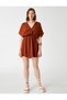 Mini Dress V-Neck Short Sleeve Satin Look - 3
