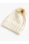 Knitted Beret With Elastic Plush Pompom - 2