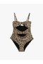 Leopard Patterned Swimsuit with Window Detail and Metal Accessories - 6