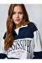Oversize College Sweatshirt Polo Neck Printed Buttons