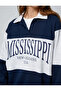 Oversize College Sweatshirt Polo Neck Printed Buttons - 5
